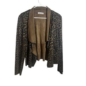 Bagatelle Collection Leopard Print Faux Suede Open Front Drape Moto Jacket M